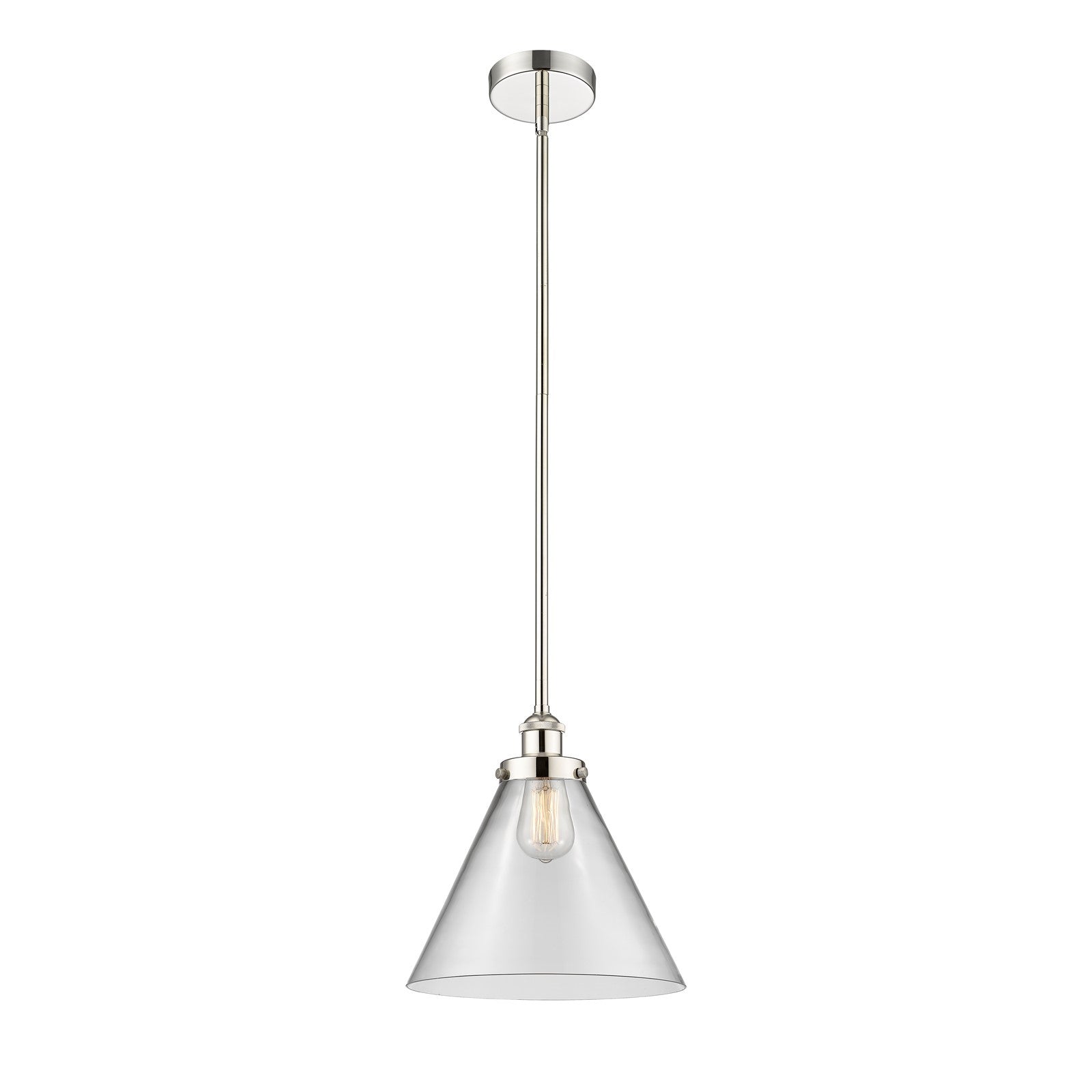 Innovations Cone 12in 1-Light Mini Pendant | Industrial Polished Nickel Steel and Clear Glass | Kitchen Island & Dining Room | 12 | Model 616-1SH-PN-G42-L
