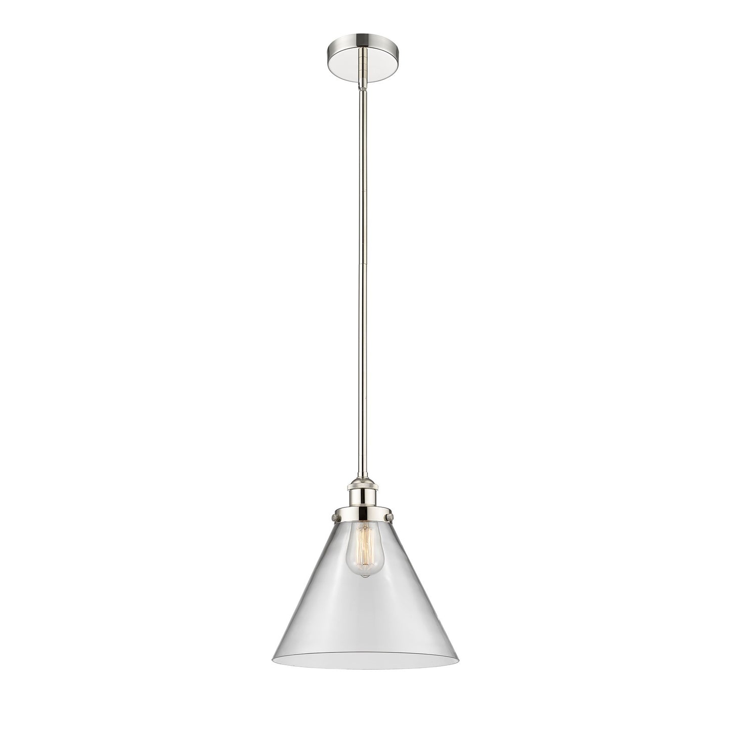 Innovations Cone 12in 1-Light Mini Pendant | Industrial Polished Nickel Steel and Clear Glass | Kitchen Island & Dining Room | Model 616-1SH-PN-G42-L-LED