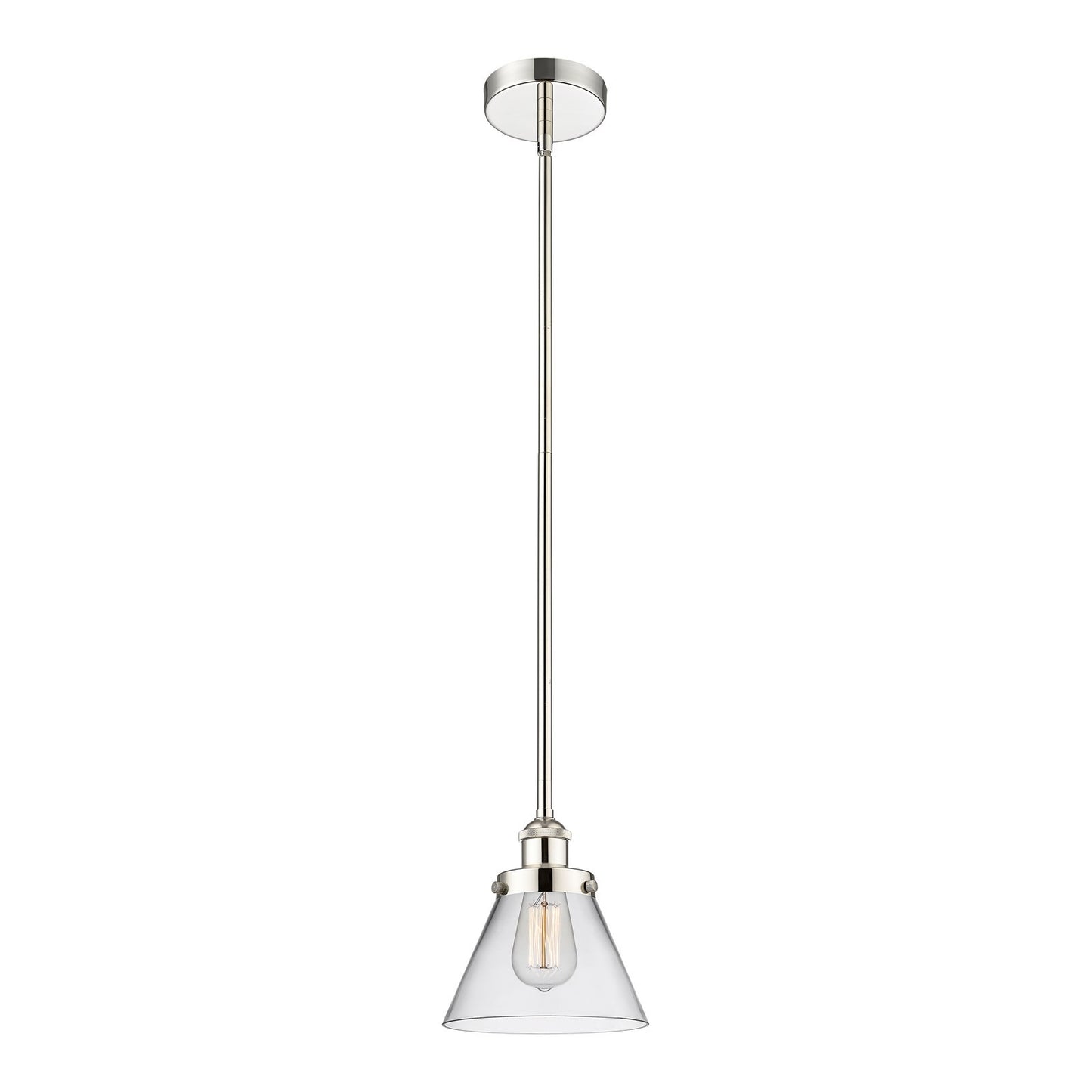 Innovations Cone 1-Light 7.75in Mini Pendant | Industrial Polished Nickel Steel and Clear Glass | Kitchen Island & Dining Room | Model 616-1SH-PN-G42-LED