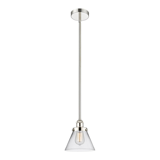 Innovations Cone 1-Light 7.75in Mini Pendant | Industrial Polished Nickel Steel and Clear Glass | Kitchen Island & Dining Room | Model 616-1SH-PN-G42-LED