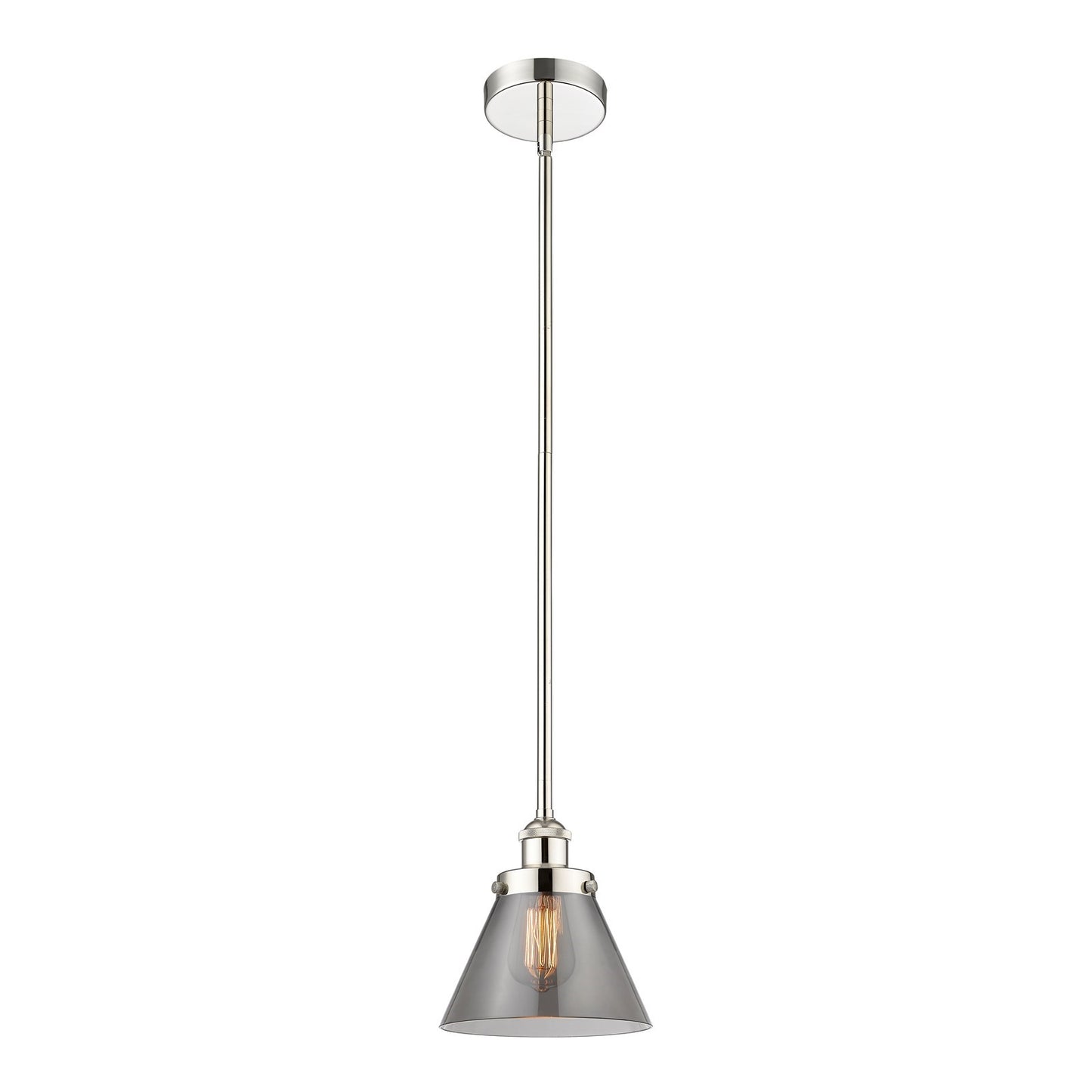 Innovations Cone 8in 1-Light Mini Pendant | Industrial Polished Nickel and Light Smoke Glass | Kitchen Island & Dining Room | Model 616-1SH-PN-G43-LED