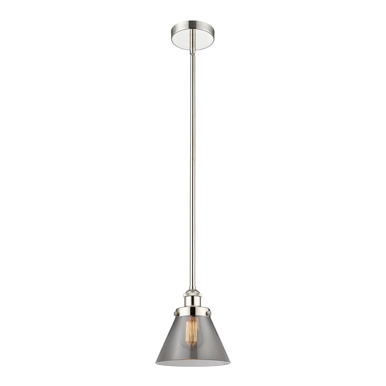 Innovations Cone 8in 1-Light Mini Pendant | Industrial Polished Nickel and Light Smoke Glass | Kitchen Island & Dining Room | Model 616-1SH-PN-G43-LED