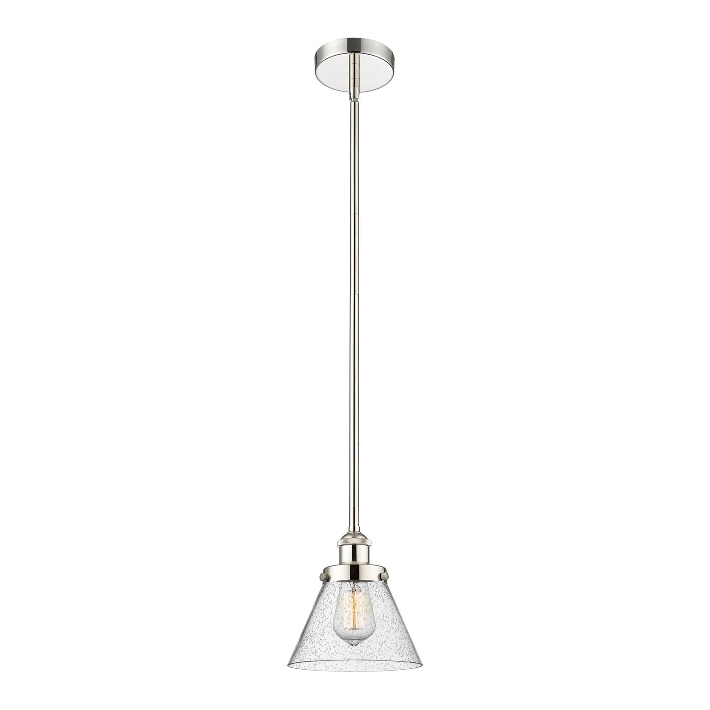 Innovations Cone 1-Light Mini Pendant | Industrial Polished Nickel Steel and Seedy Glass | Kitchen Island & Dining Room | 7.75 x | Model 616-1SH-PN-G44