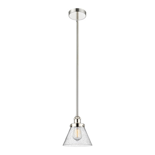 Innovations Cone 1-Light Mini Pendant | Industrial Polished Nickel Steel and Seedy Glass | Kitchen Island & Dining Room | 7.75 x | Model 616-1SH-PN-G44