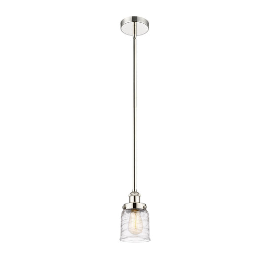Innovations Bell 5in 1-Light Mini Pendant | Industrial Polished Nickel Steel and Clear Deco Swirl Glass | Kitchen Island & Dining | Model 616-1SH-PN-G513