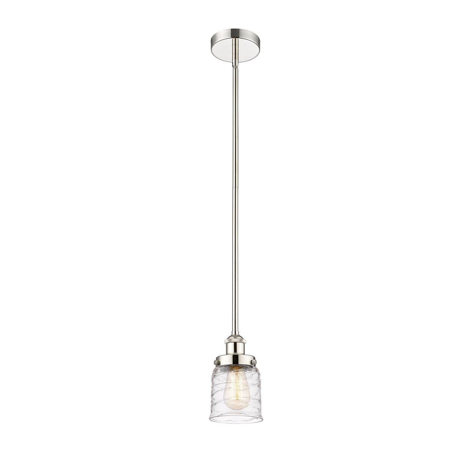 Innovations Bell 5in 1-Light Mini Pendant | Industrial Polished Nickel Steel and Clear Deco Swirl Glass | Kitchen Island & | Model 616-1SH-PN-G513-LED