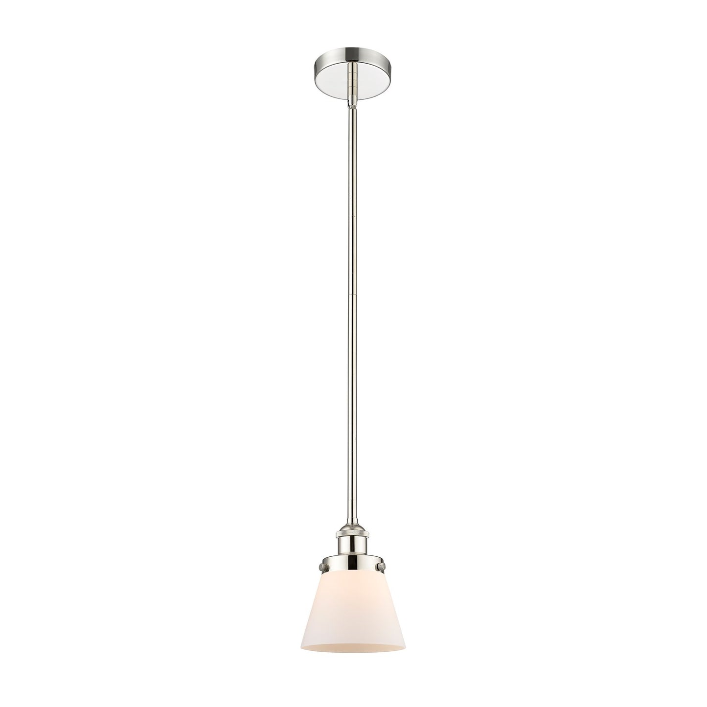 Innovations Cone 6.25in 1-Light Mini Pendant | Industrial Polished Nickel and Matte White Frosted Glass | Kitchen Island & | Model 616-1SH-PN-G61-LED