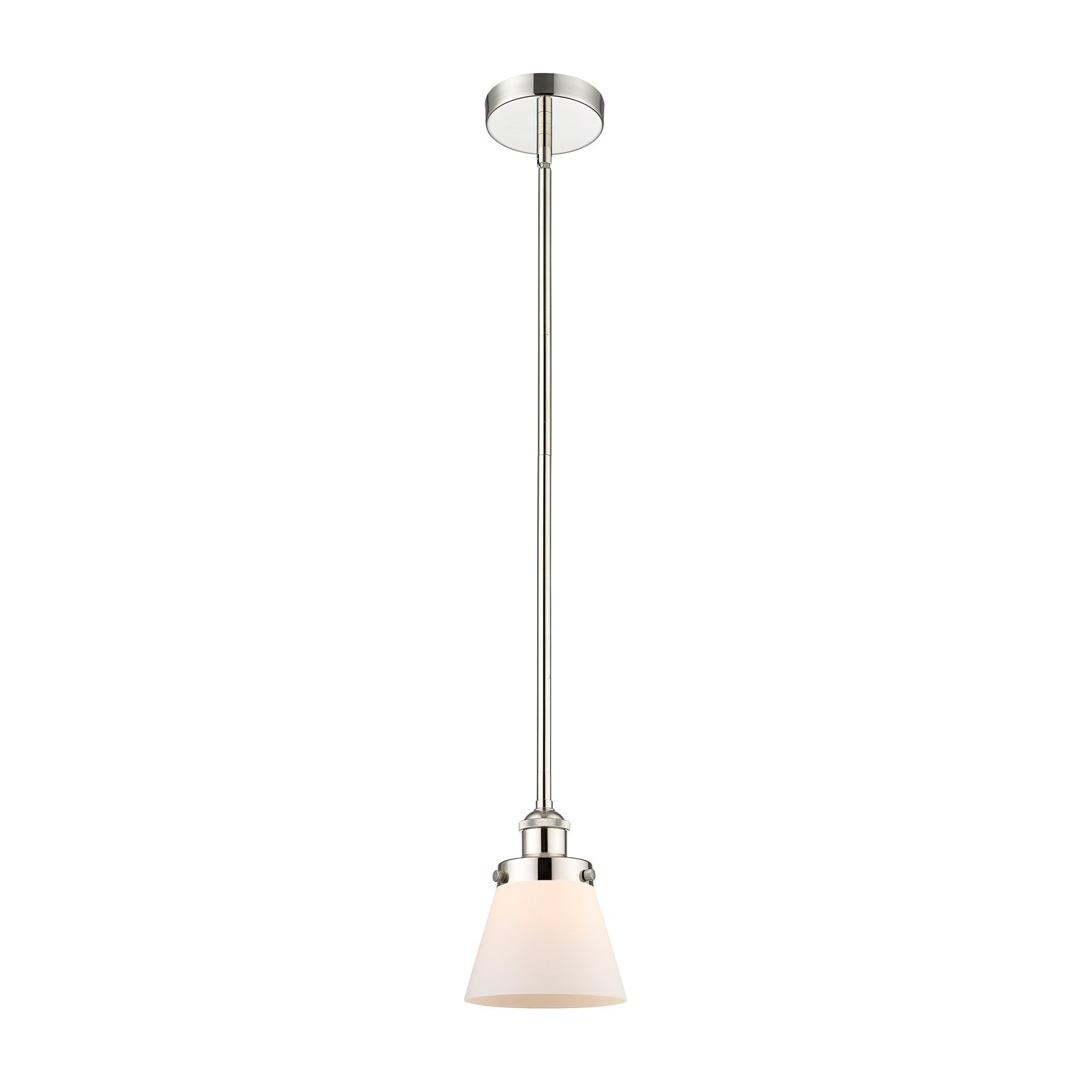Innovations Cone 6.25in 1-Light Mini Pendant | Industrial Polished Nickel and Matte White Frosted Glass | Kitchen Island & | Model 616-1SH-PN-G61-LED