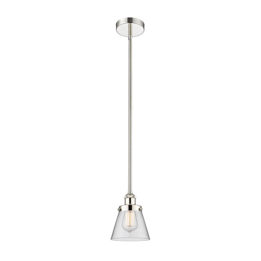 Innovations Cone 6.25in 1-Light Mini Pendant | Industrial Polished Nickel Steel and Clear Glass | Kitchen Island & Dining Room | Model 616-1SH-PN-G62