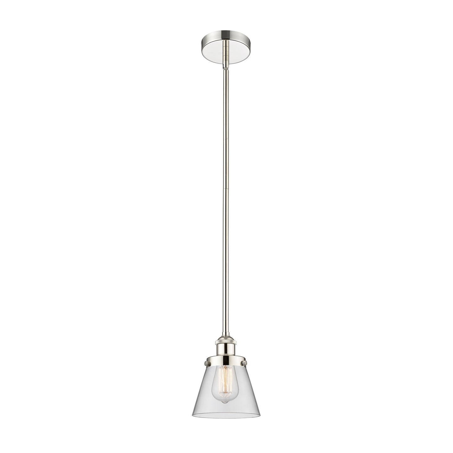 Innovations Cone 6.25in 1-Light Mini Pendant | Industrial Polished Nickel Steel and Clear Glass | Kitchen Island & Dining Room | Model 616-1SH-PN-G62