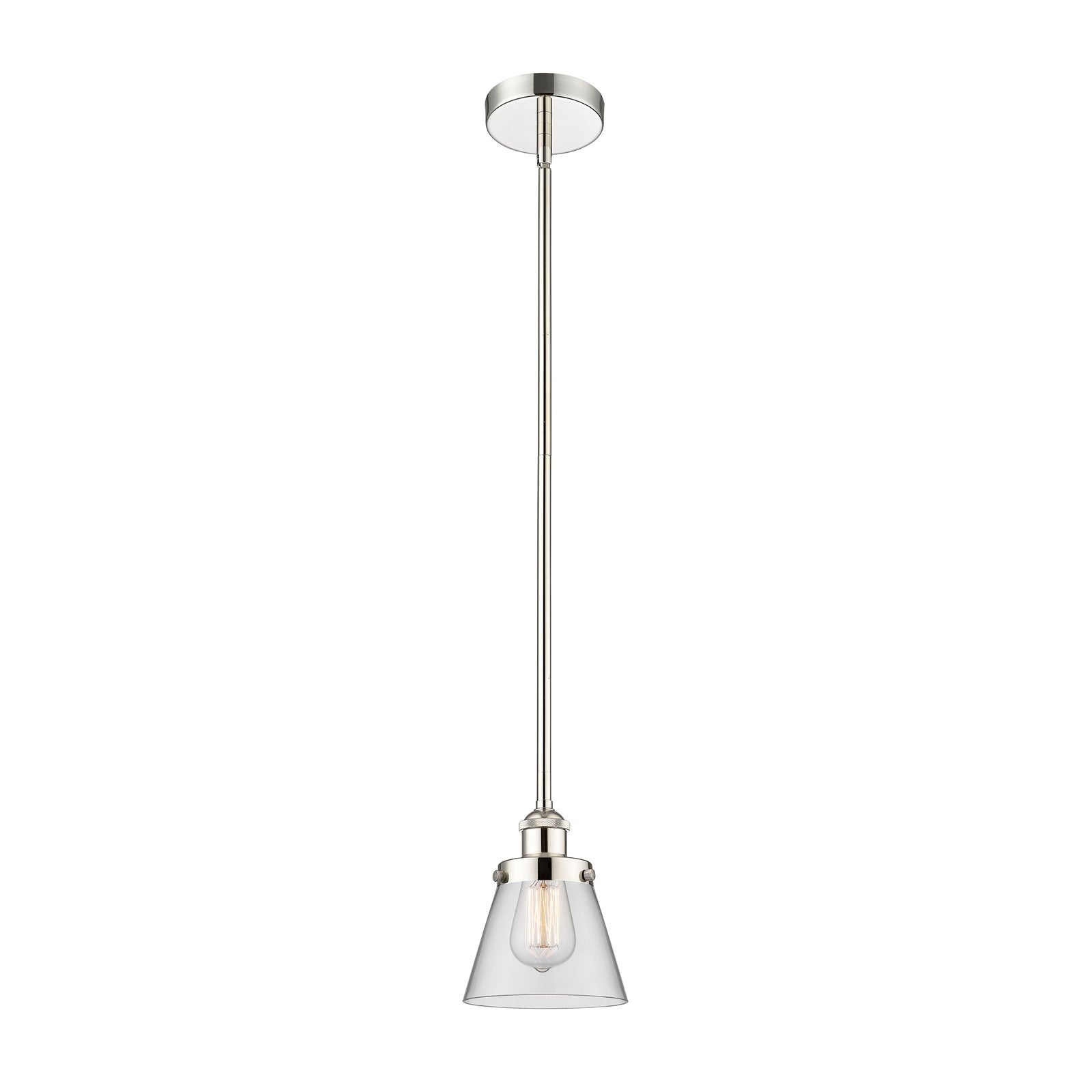 Innovations Cone 6.25in 1-Light Mini Pendant | Industrial Polished Nickel and Clear Glass | Kitchen Island & Dining Room | 6.25 | Model 616-1SH-PN-G62-LED
