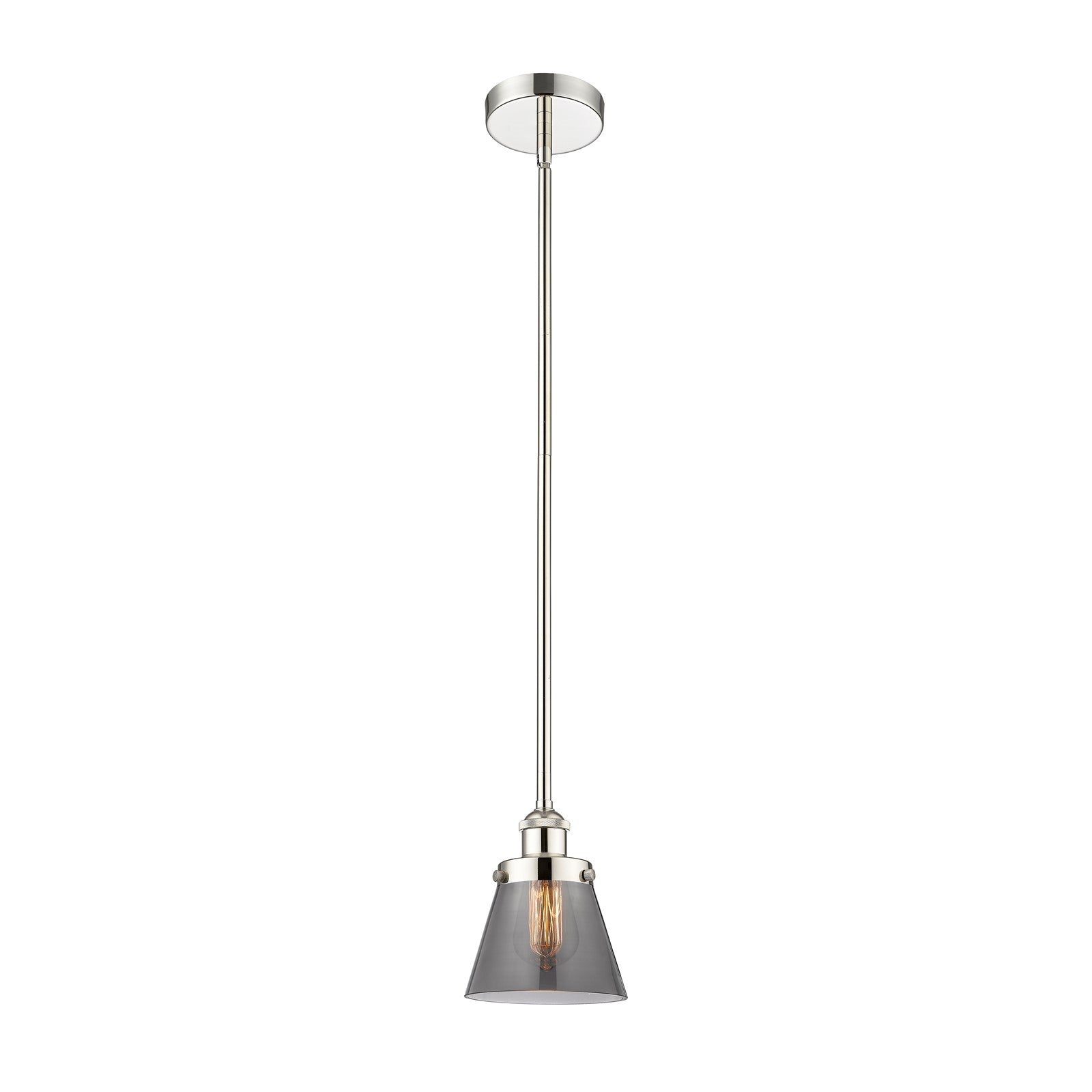 Innovations Cone 6.25in 1-Light Mini Pendant | Industrial Polished Nickel and Light Smoke Glass | Kitchen Island & Dining Room | Model 616-1SH-PN-G63