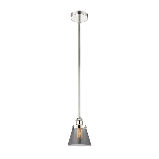 Innovations Cone 6.25in 1-Light Mini Pendant | Industrial Polished Nickel and Light Smoke Glass | Kitchen Island & Dining Room | Model 616-1SH-PN-G63