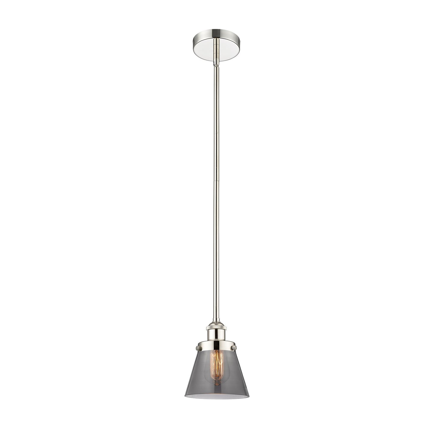 Innovations Cone 1-Light 6.25in Mini Pendant | Industrial Farmhouse Polished Nickel and Light Smoke Glass | Kitchen Island & | Model 616-1SH-PN-G63-LED