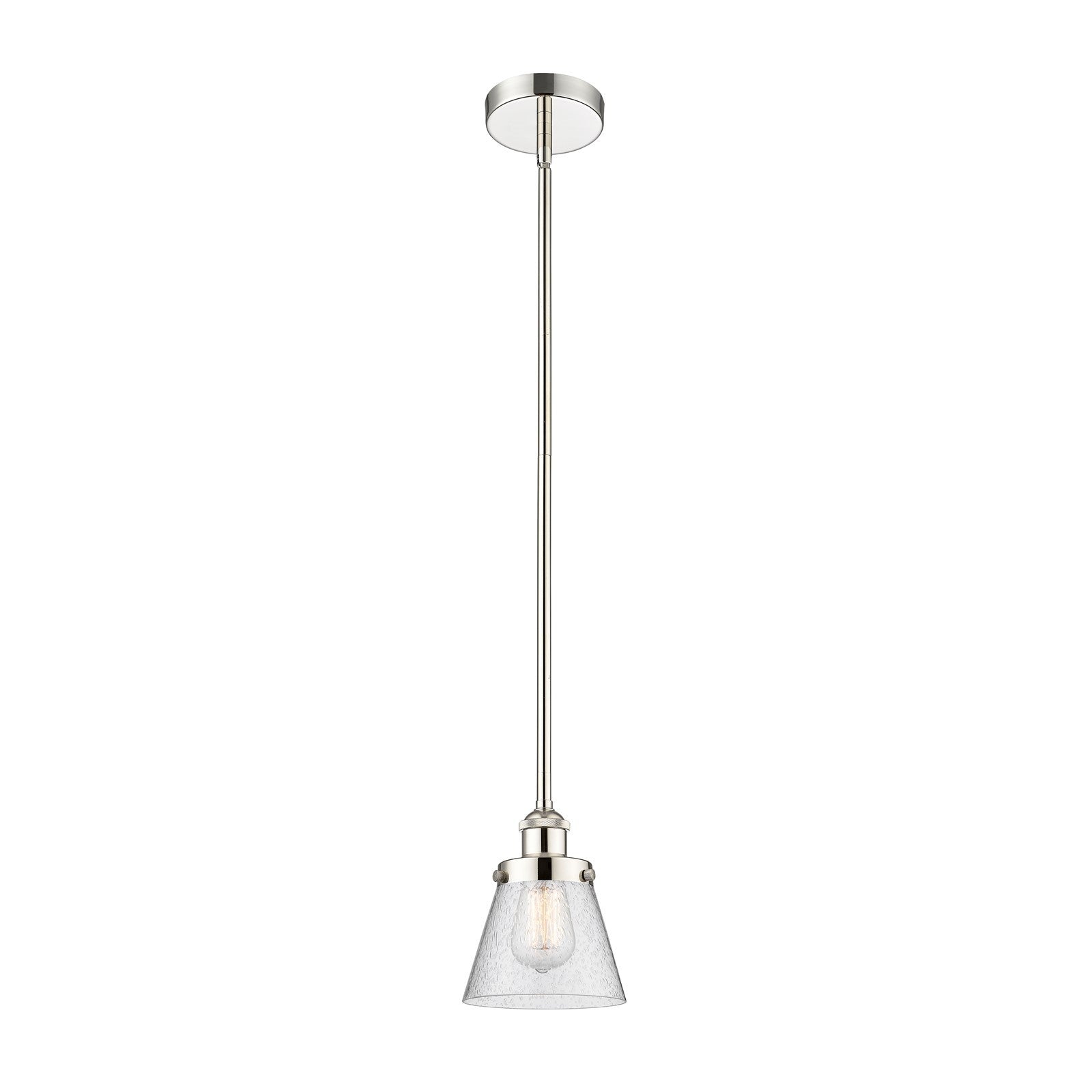 Innovations Cone 6.25in 1-Light Mini Pendant | Industrial Polished Nickel Steel and Seedy Glass | Kitchen Island & Dining Room | Model 616-1SH-PN-G64