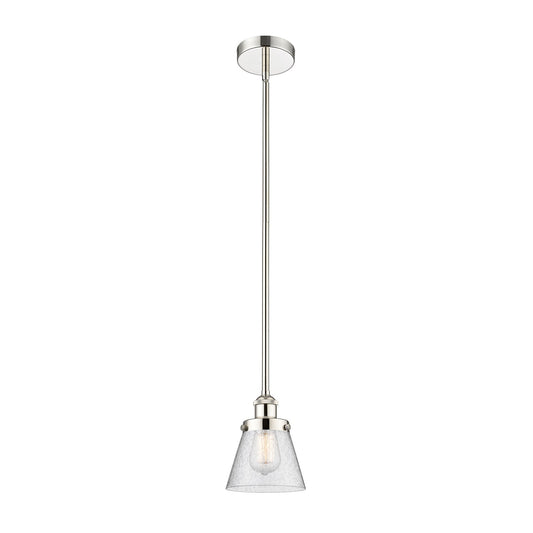 Innovations Cone 6.25in 1-Light Mini Pendant | Industrial Polished Nickel Steel and Seedy Glass | Kitchen Island & Dining Room | Model 616-1SH-PN-G64