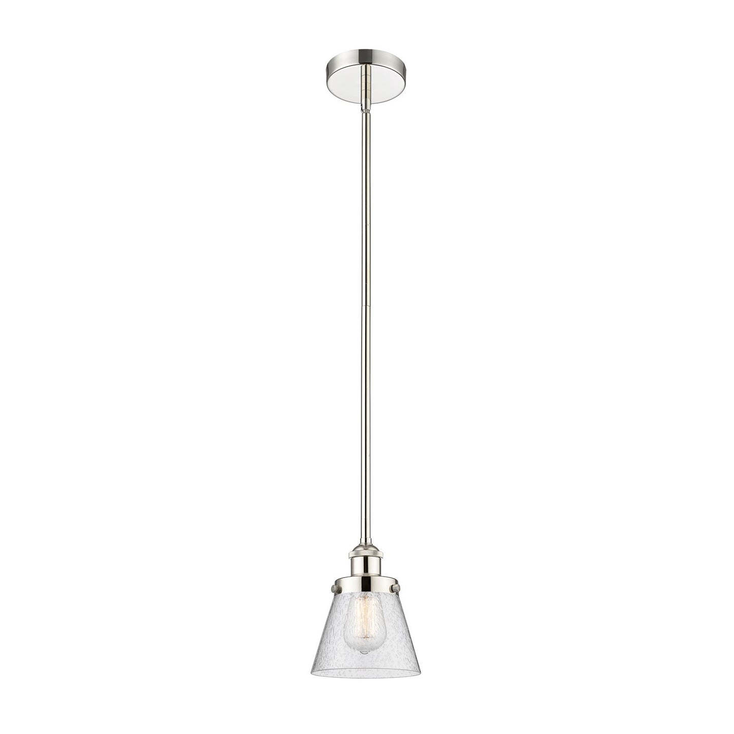 Innovations Cone 6.25in 1-Light Mini Pendant | Industrial Polished Nickel Steel and Seedy Glass | Kitchen Island & Dining Room | Model 616-1SH-PN-G64-LED