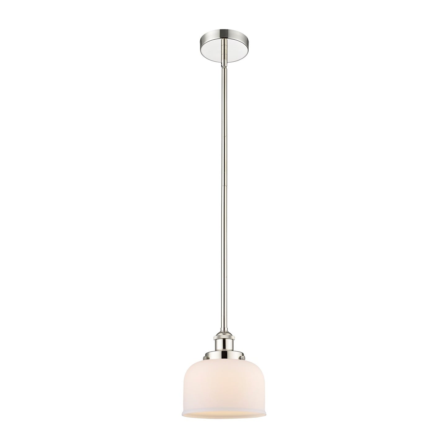 Innovations Bell 8in 1-Light Mini Pendant | Industrial Polished Nickel and Matte White Frosted Glass | Kitchen Island & Dining Room | Model 616-1SH-PN-G71