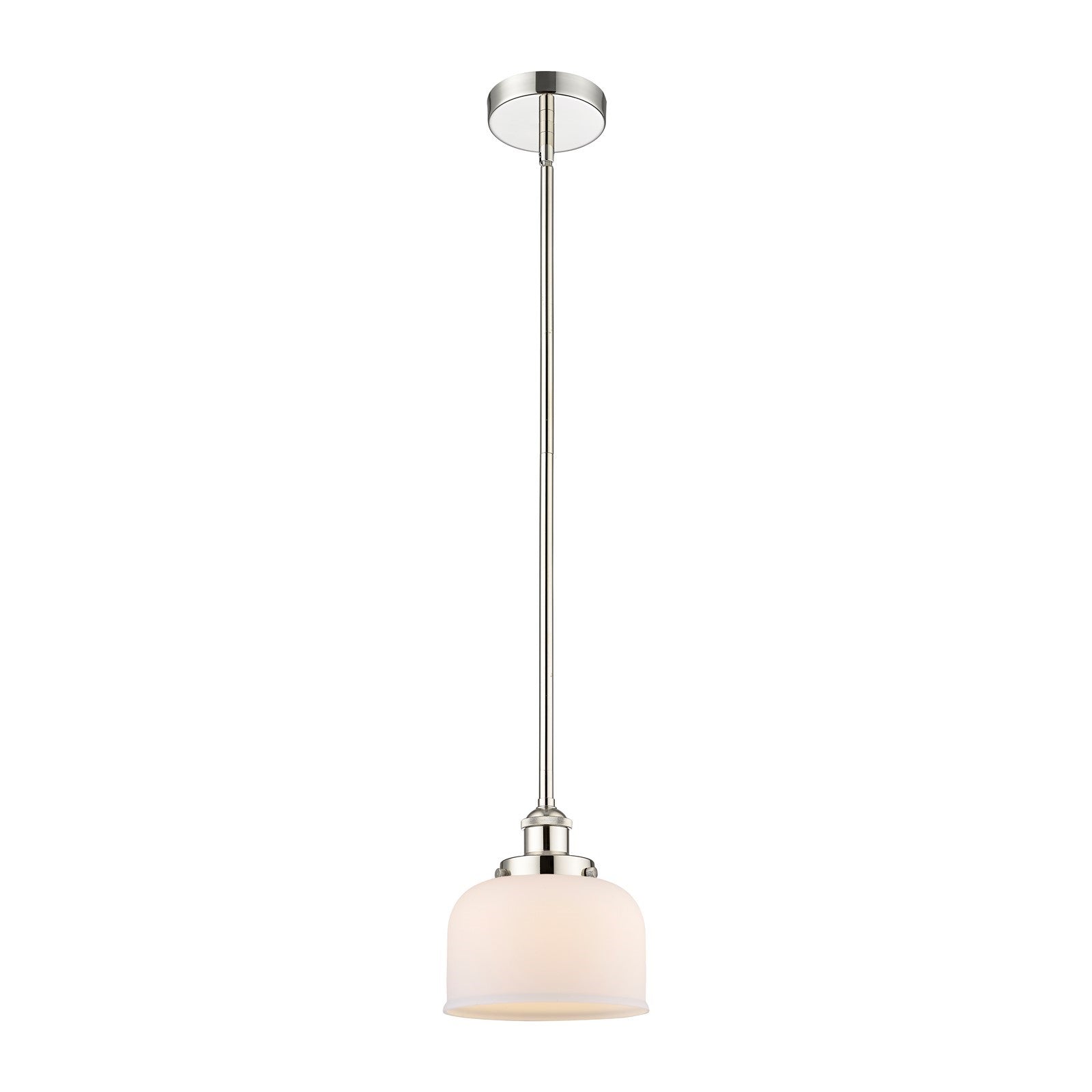 Innovations Bell 8in 1-Light Mini Pendant | Industrial Polished Nickel and Matte White Frosted Glass | Kitchen Island & Dining Room | Model 616-1SH-PN-G71