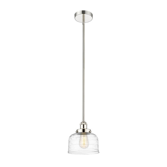 Innovations Bell 8in 1-Light Mini Pendant | Industrial Polished Nickel Steel and Clear Deco Swirl Glass | Kitchen Island & Dining | Model 616-1SH-PN-G713