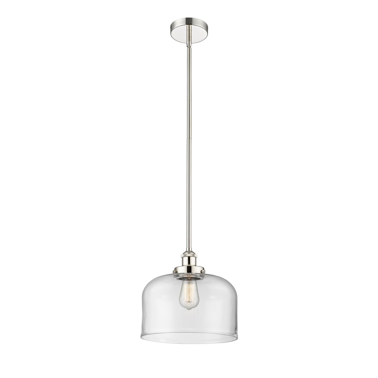 Innovations Bell 11.5in 1-Light Mini Pendant | Industrial Polished Nickel Steel and Clear Glass | Kitchen Island & Dining Room | Model 616-1SH-PN-G72-L