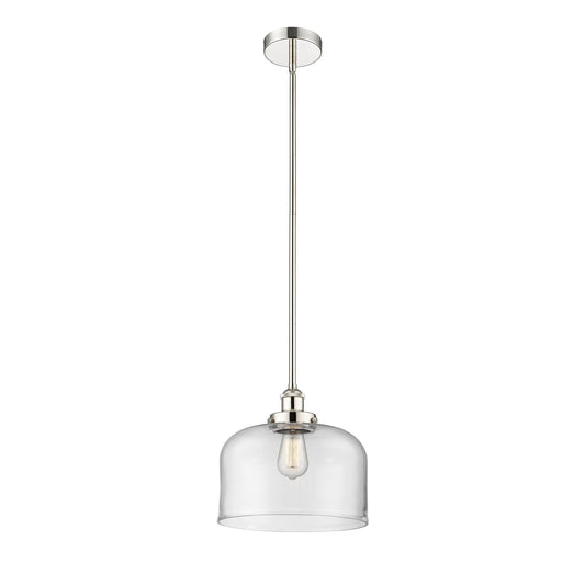 Innovations Bell 11.5in 1-Light Mini Pendant | Industrial Polished Nickel Steel and Clear Glass | Kitchen Island & Dining Room | Model 616-1SH-PN-G72-L