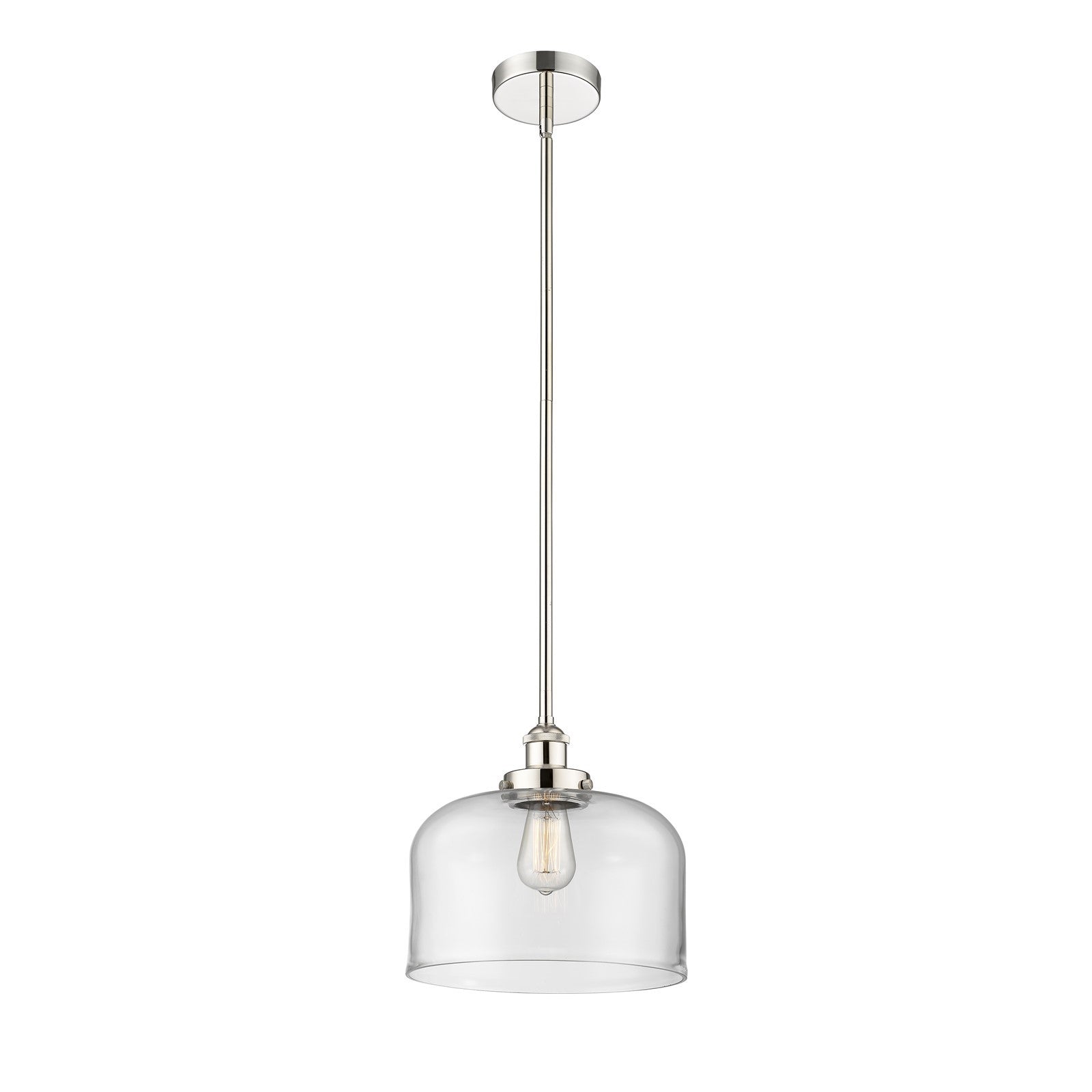 Innovations Bell 12in 1-Light Mini Pendant | Industrial Polished Nickel and Clear Glass | Kitchen Island & Dining Room | 11.5 | Model 616-1SH-PN-G72-L-LED