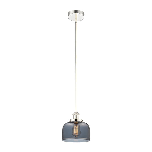 Innovations Bell 8in 1-Light Mini Pendant | Industrial Polished Nickel and Light Smoke Glass | Kitchen Island & Dining Room | 7.75 | Model 616-1SH-PN-G73