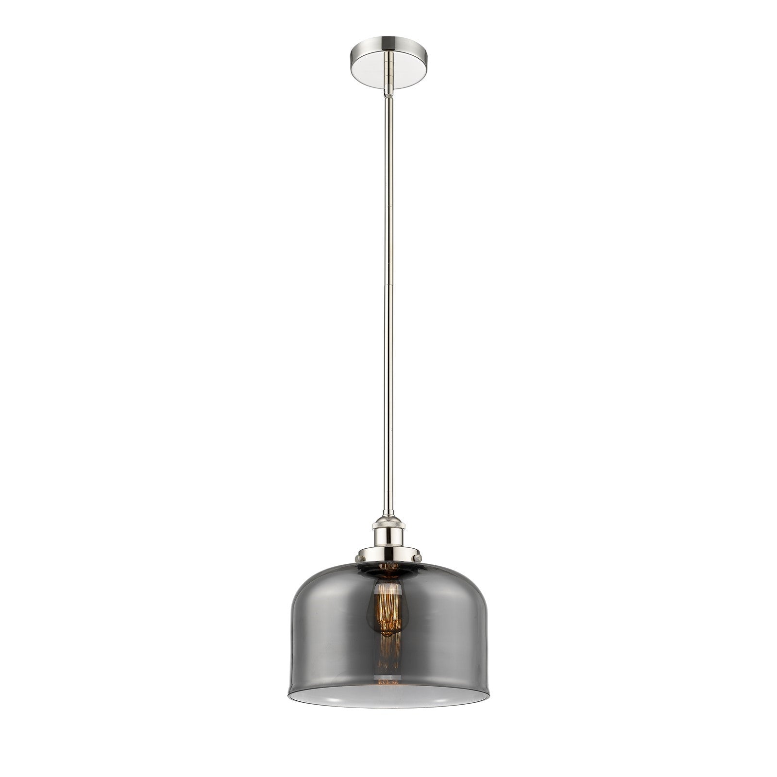 Innovations Bell 12in 1-Light Mini Pendant | Industrial Polished Nickel and Light Smoke Glass | Kitchen Island | 11.5 x 11.5 | Model 616-1SH-PN-G73-L-LED