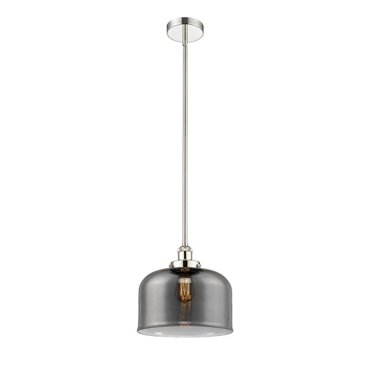 Innovations Bell 12in 1-Light Mini Pendant | Industrial Polished Nickel and Light Smoke Glass | Kitchen Island | 11.5 x 11.5 | Model 616-1SH-PN-G73-L-LED