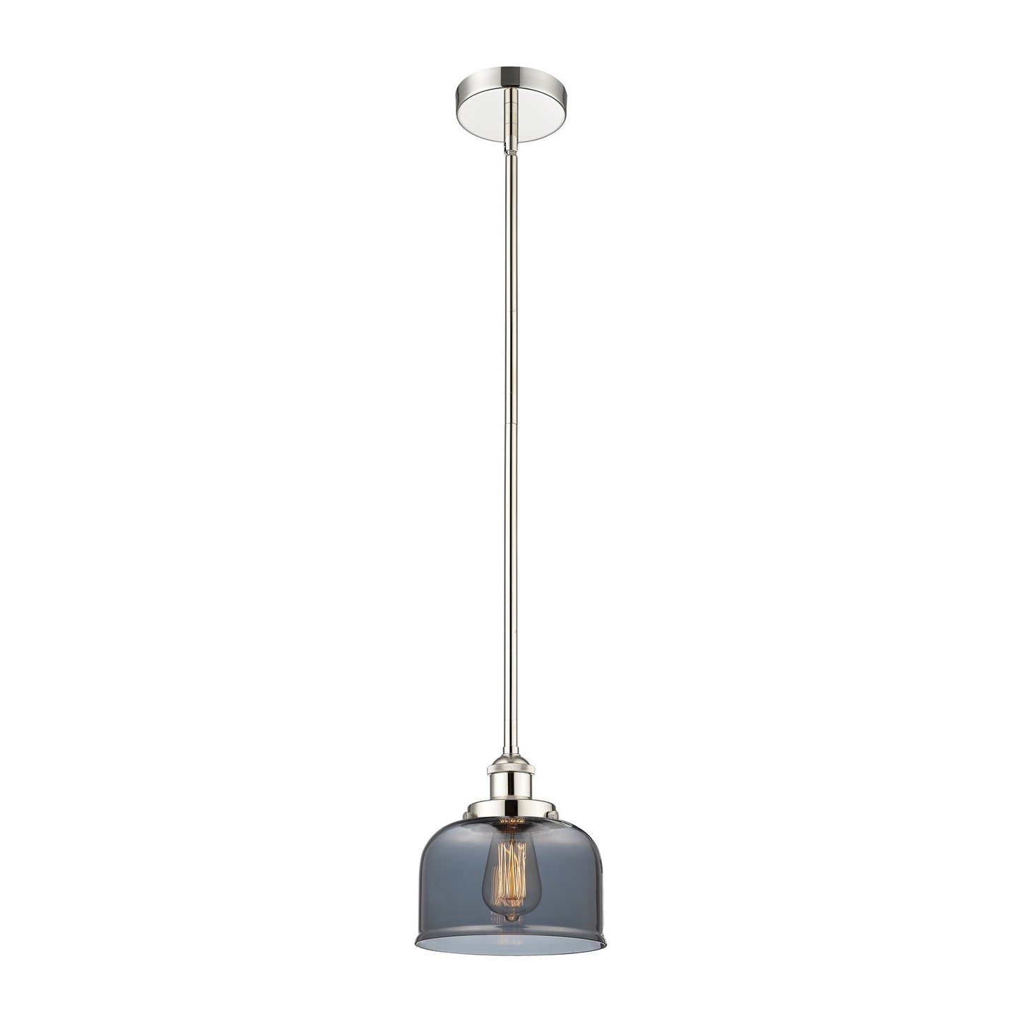 Innovations Bell 8in 1-Light Mini Pendant | Industrial Polished Nickel Steel and Light Smoke Glass | Kitchen Island & Dining | Model 616-1SH-PN-G73-LED
