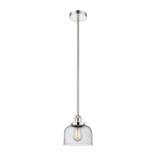 Innovations Bell 8in 1-Light Mini Pendant | Industrial Polished Nickel Steel and Seedy Glass | Kitchen Island & Dining Room | 7.75 | Model 616-1SH-PN-G74