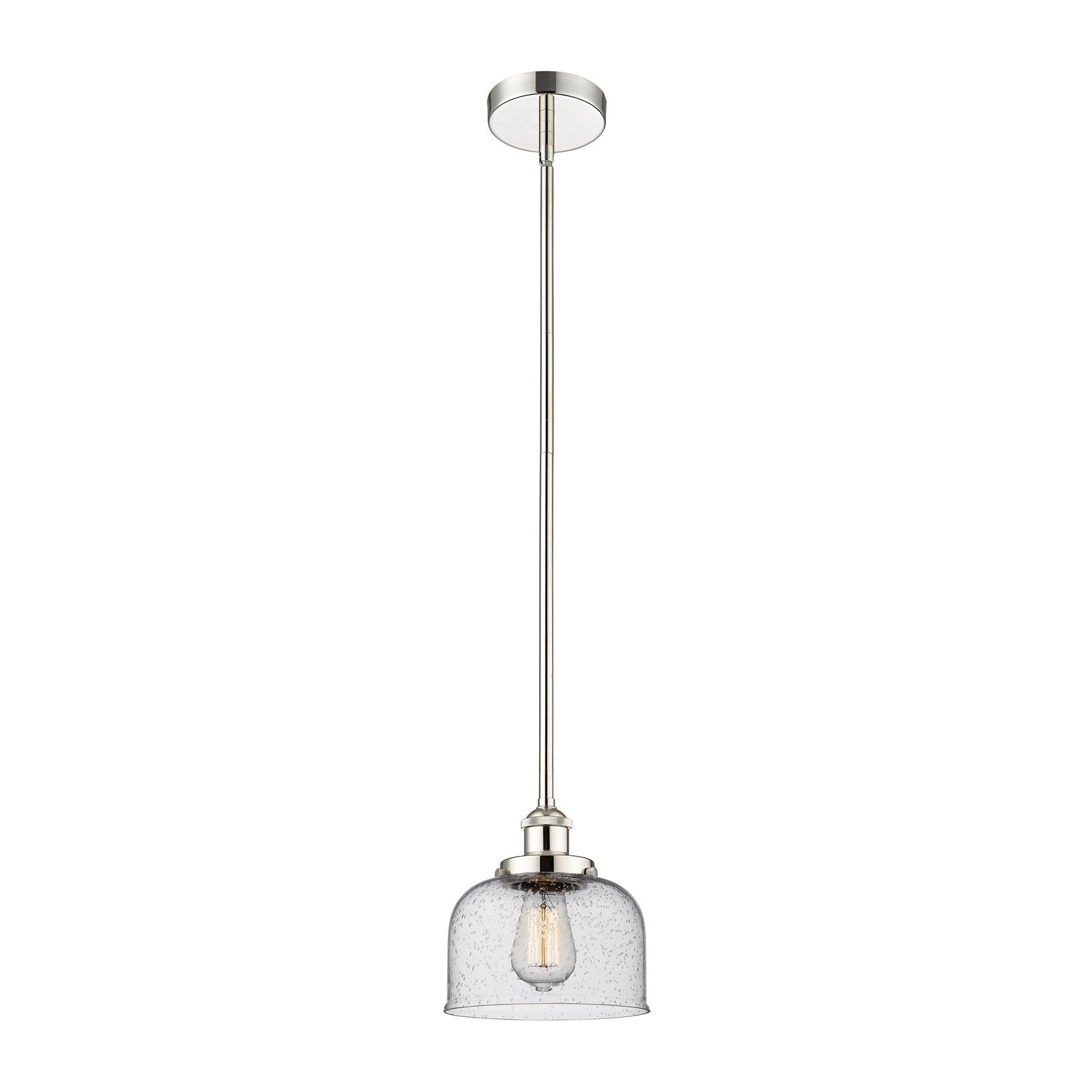 Innovations Bell 8in 1-Light Mini Pendant | Industrial Polished Nickel Steel and Seedy Glass | Kitchen Island & Dining Room | 7.75 | Model 616-1SH-PN-G74