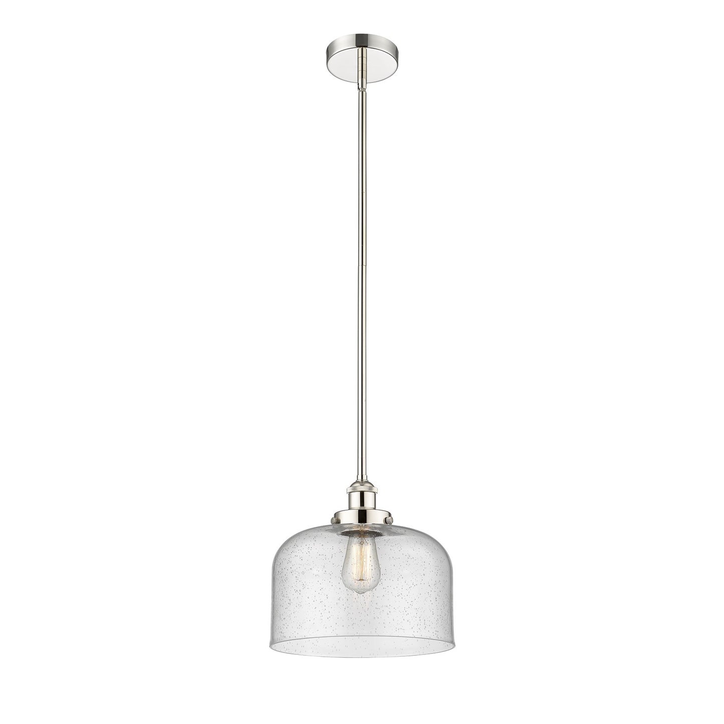 Innovations Bell 12in 1-Light Mini Pendant | Industrial Polished Nickel Steel and Seedy Glass | Kitchen Island & Dining Room | Model 616-1SH-PN-G74-L