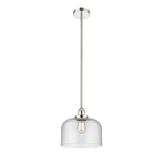 Innovations Bell 12in 1-Light Mini Pendant | Industrial Polished Nickel Steel and Seedy Glass | Kitchen Island & Dining Room | Model 616-1SH-PN-G74-L