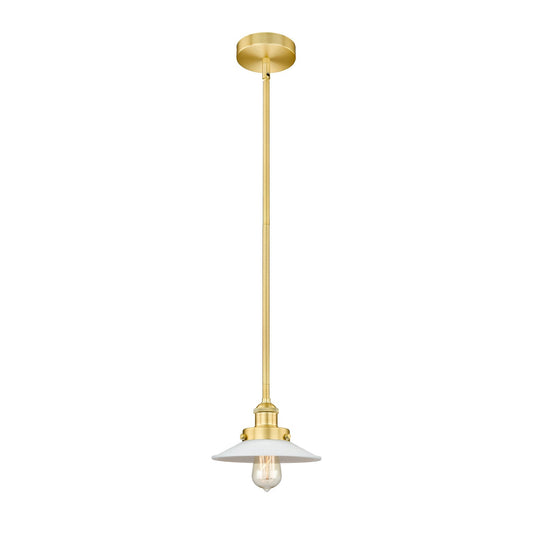 Innovations Halophane 9in 1-Light Mini Pendant | Industrial Satin Gold Steel and Matte White Frosted Glass | Kitchen Island & Dining | Model 616-1SH-SG-G1