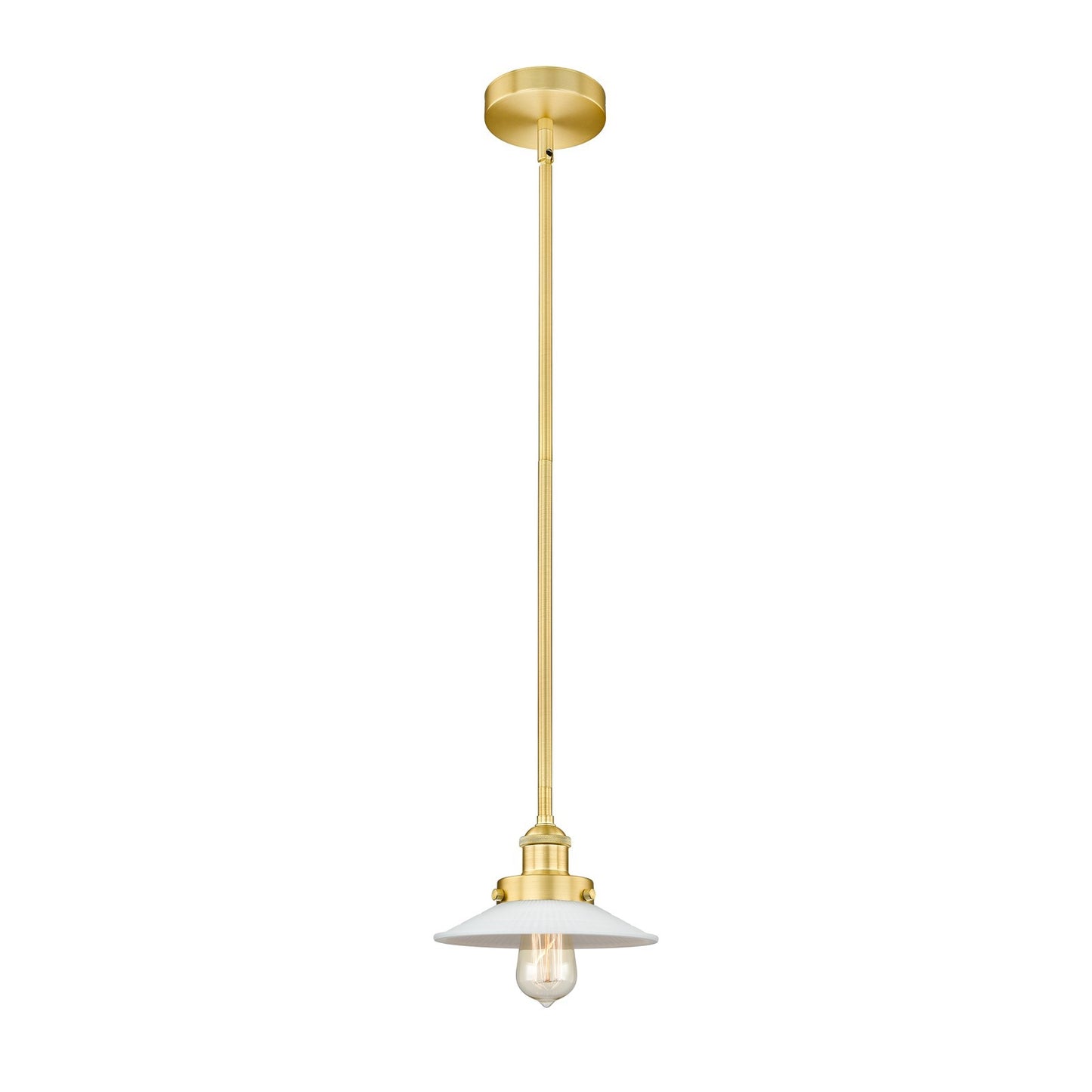 Innovations Halophane 9in 1-Light Mini Pendant | Industrial Satin Gold Steel and Matte White Frosted Glass | Kitchen Island & | Model 616-1SH-SG-G1-LED