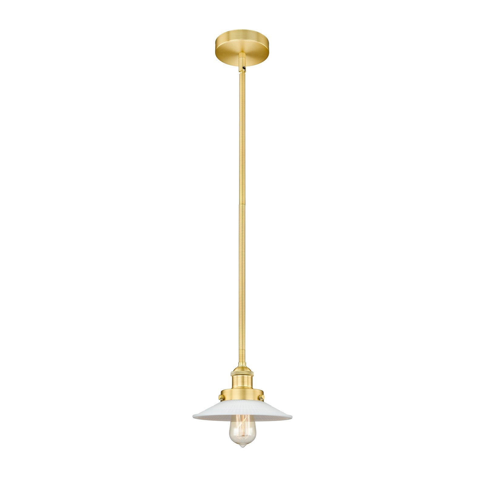 Innovations Halophane 9in 1-Light Mini Pendant | Industrial Satin Gold Steel and Matte White Frosted Glass | Kitchen Island & | Model 616-1SH-SG-G1-LED