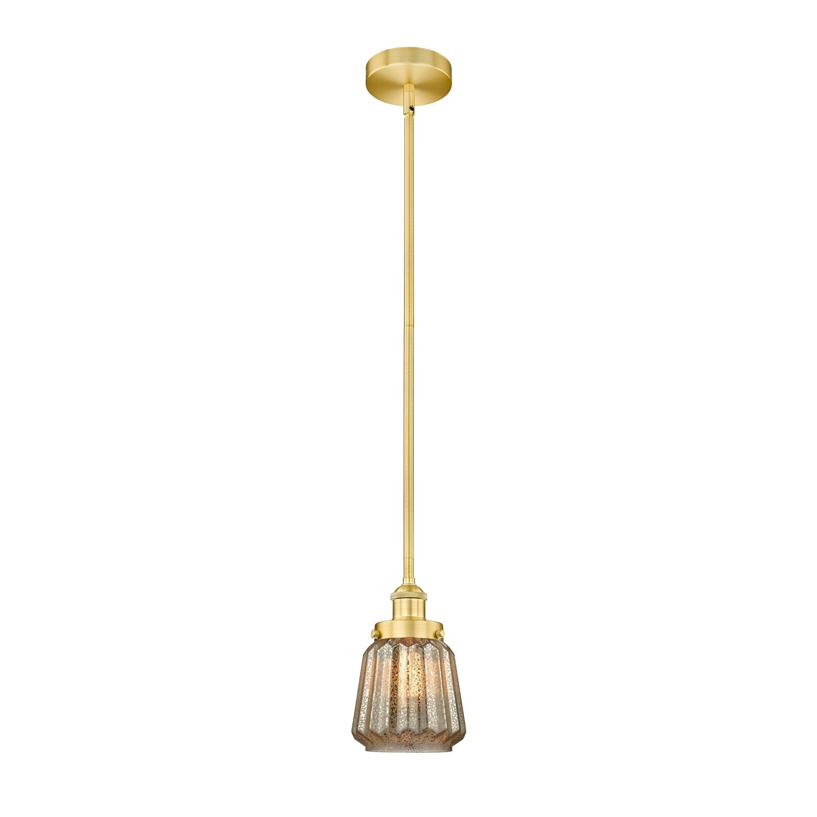 Innovations Chatham 7in 1-Light Mini Pendant | Art Deco Satin Gold Steel and Mercury Ribbed Glass | Kitchen Island & Dining Room | Model 616-1SH-SG-G146
