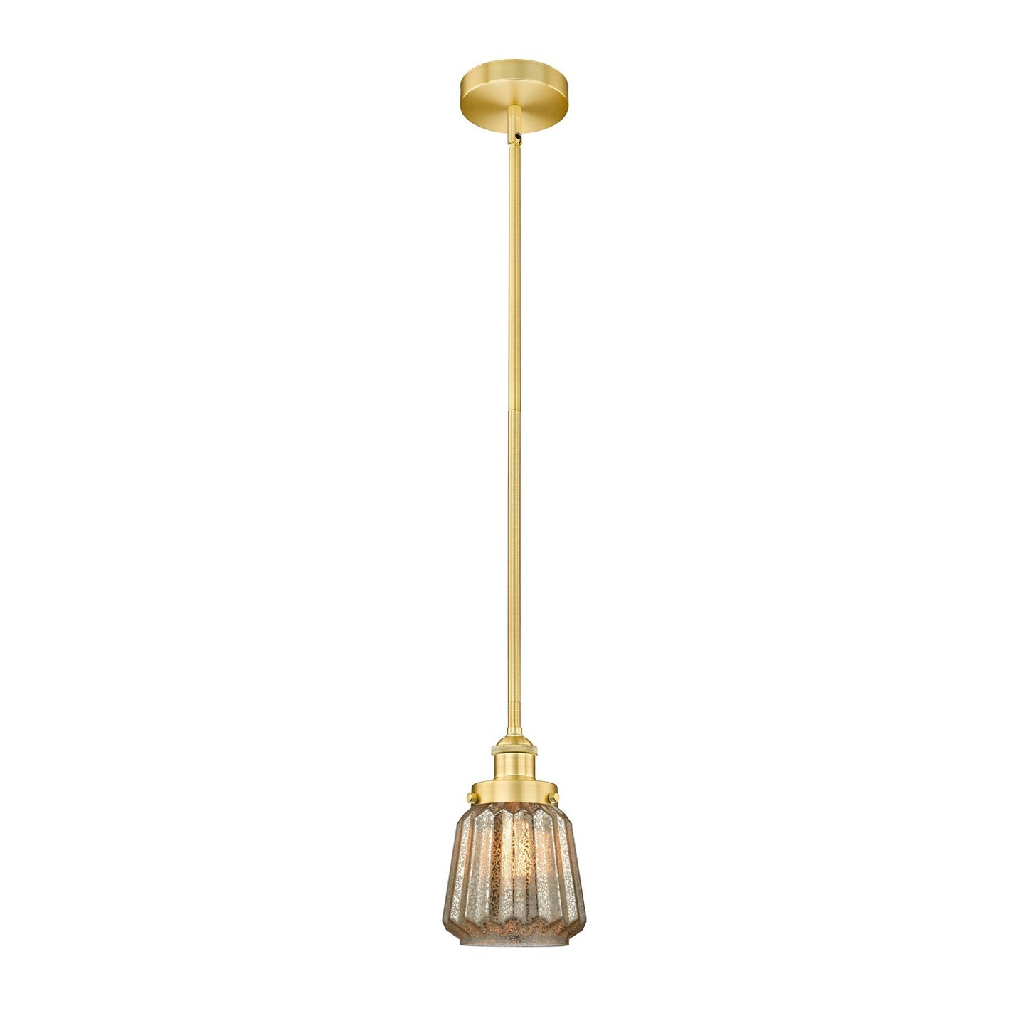 Innovations Chatham 7in 1-Light Mini Pendant | Art Deco Satin Gold Steel and Mercury Ribbed Glass | Kitchen Island & Dining Room | Model 616-1SH-SG-G146
