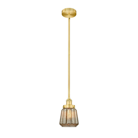 Innovations Chatham 7in 1-Light Mini Pendant | Art Deco Satin Gold Steel and Mercury Ribbed Glass | Kitchen Island & Dining | Model 616-1SH-SG-G146-LED