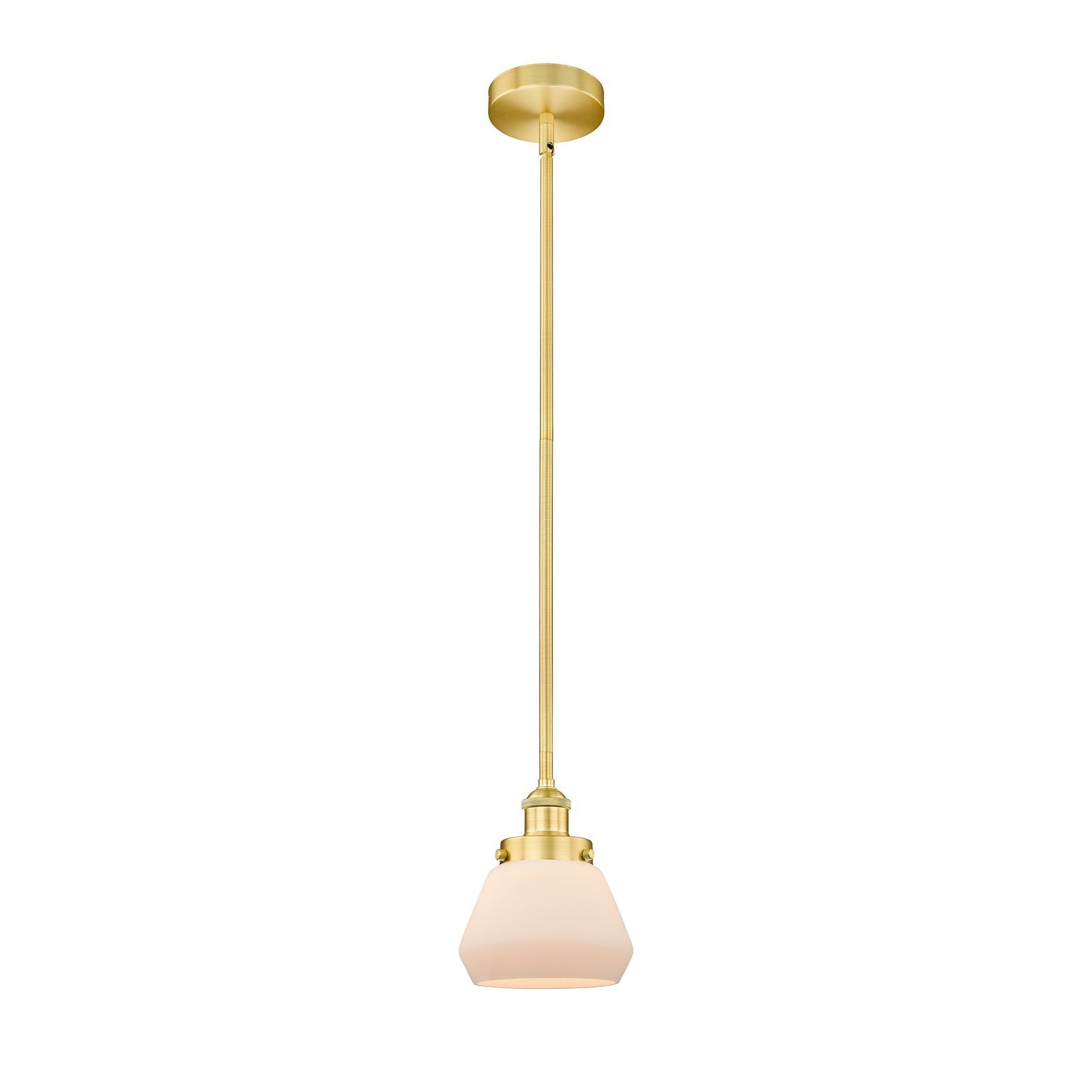 Innovations Fulton 7in 1-Light Mini Pendant | Industrial Satin Gold Steel and Matte White Frosted Glass | Kitchen Island & | Model 616-1SH-SG-G171-LED