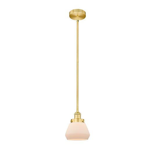 Innovations Fulton 7in 1-Light Mini Pendant | Industrial Satin Gold Steel and Matte White Frosted Glass | Kitchen Island & | Model 616-1SH-SG-G171-LED