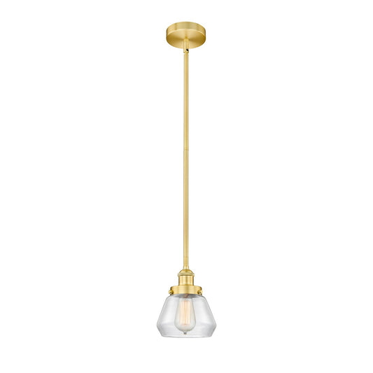 Innovations Fulton 7in 1-Light Mini Pendant | Industrial Farmhouse Satin Gold Steel and Clear Glass | Kitchen Island & Dining Room | Model 616-1SH-SG-G172