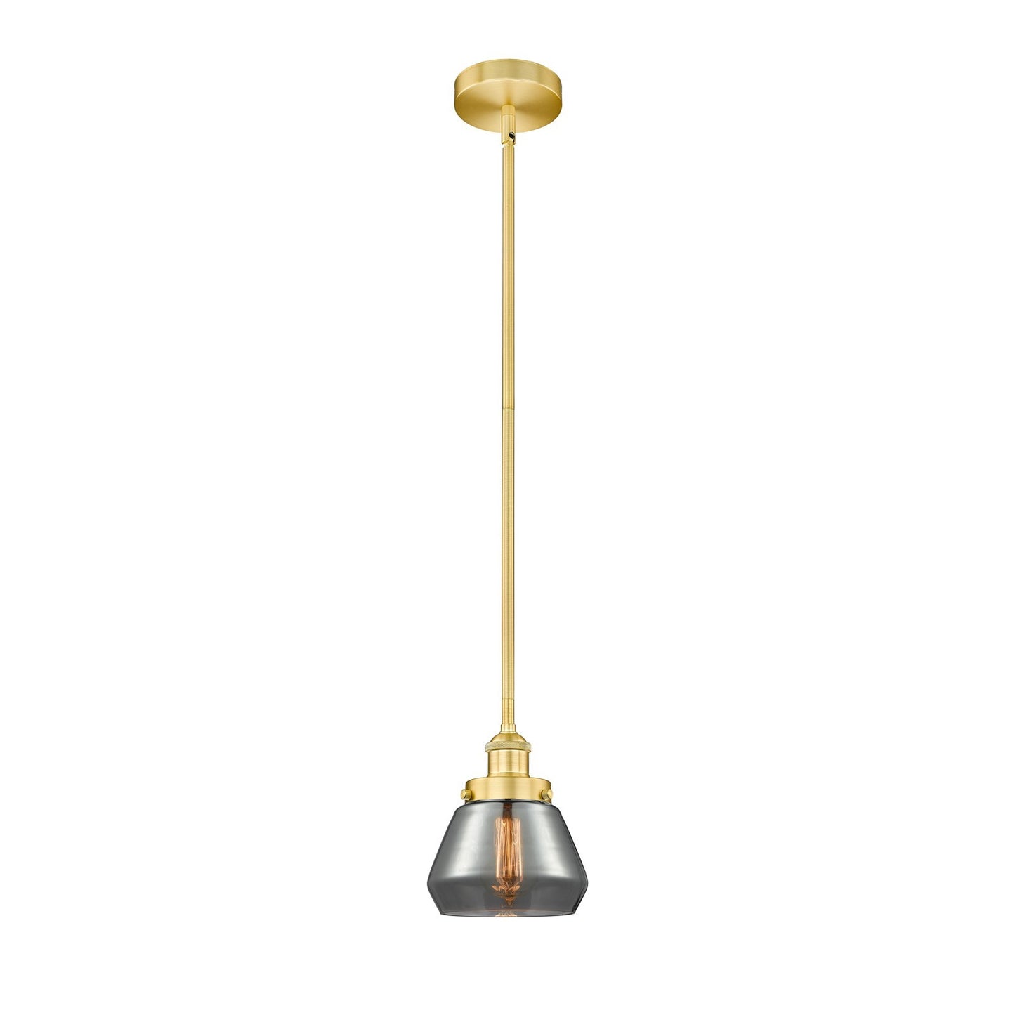 Innovations Fulton 7in 1-Light Mini Pendant | Industrial Farmhouse Satin Gold Steel and Light Smoke Glass | Kitchen Island & | Model 616-1SH-SG-G173