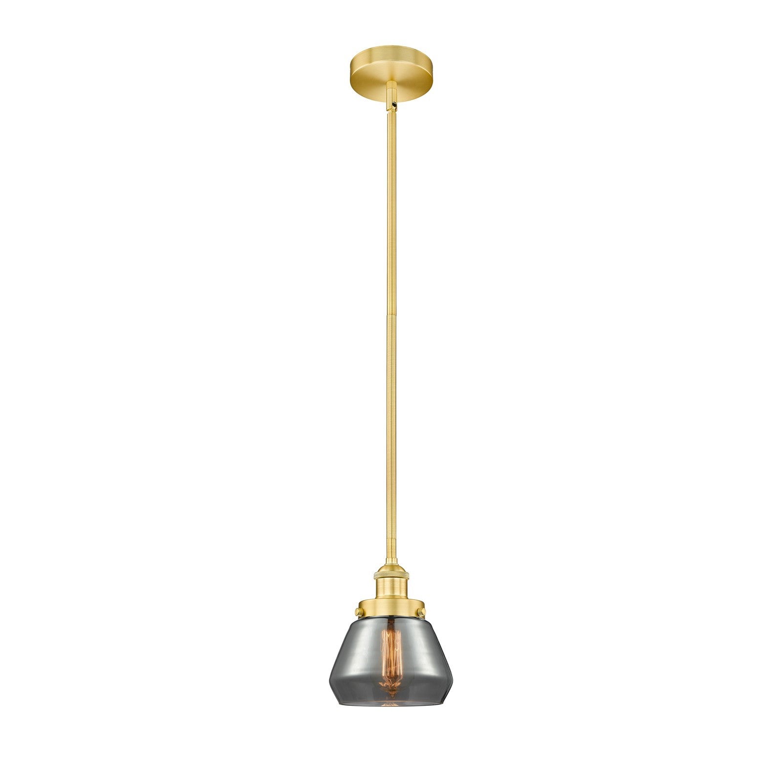Innovations Fulton 7in 1-Light Mini Pendant | Industrial Farmhouse Satin Gold Steel and Light Smoke Glass | Kitchen Island & | Model 616-1SH-SG-G173-LED