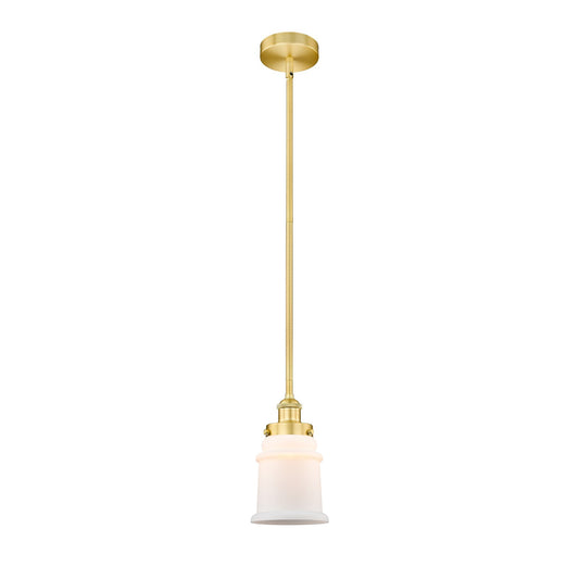 Innovations Canton 6in 1-Light Mini Pendant | Industrial Satin Gold Steel and Matte White Frosted Glass | Kitchen Island & | Model 616-1SH-SG-G181-LED