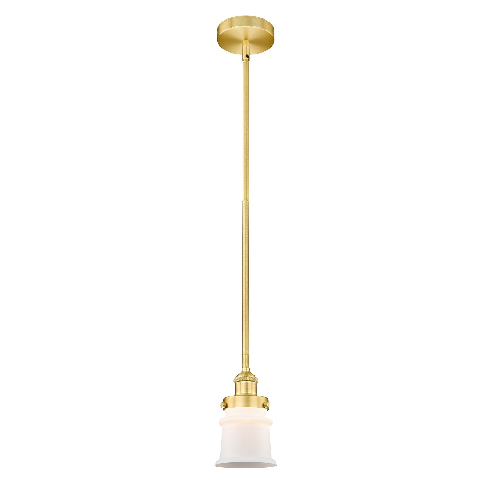Innovations Canton 5.25in 1-Light Mini Pendant | Industrial Farmhouse Satin Gold Steel and Matte White Frosted Glass | Model 616-1SH-SG-G181S-LED