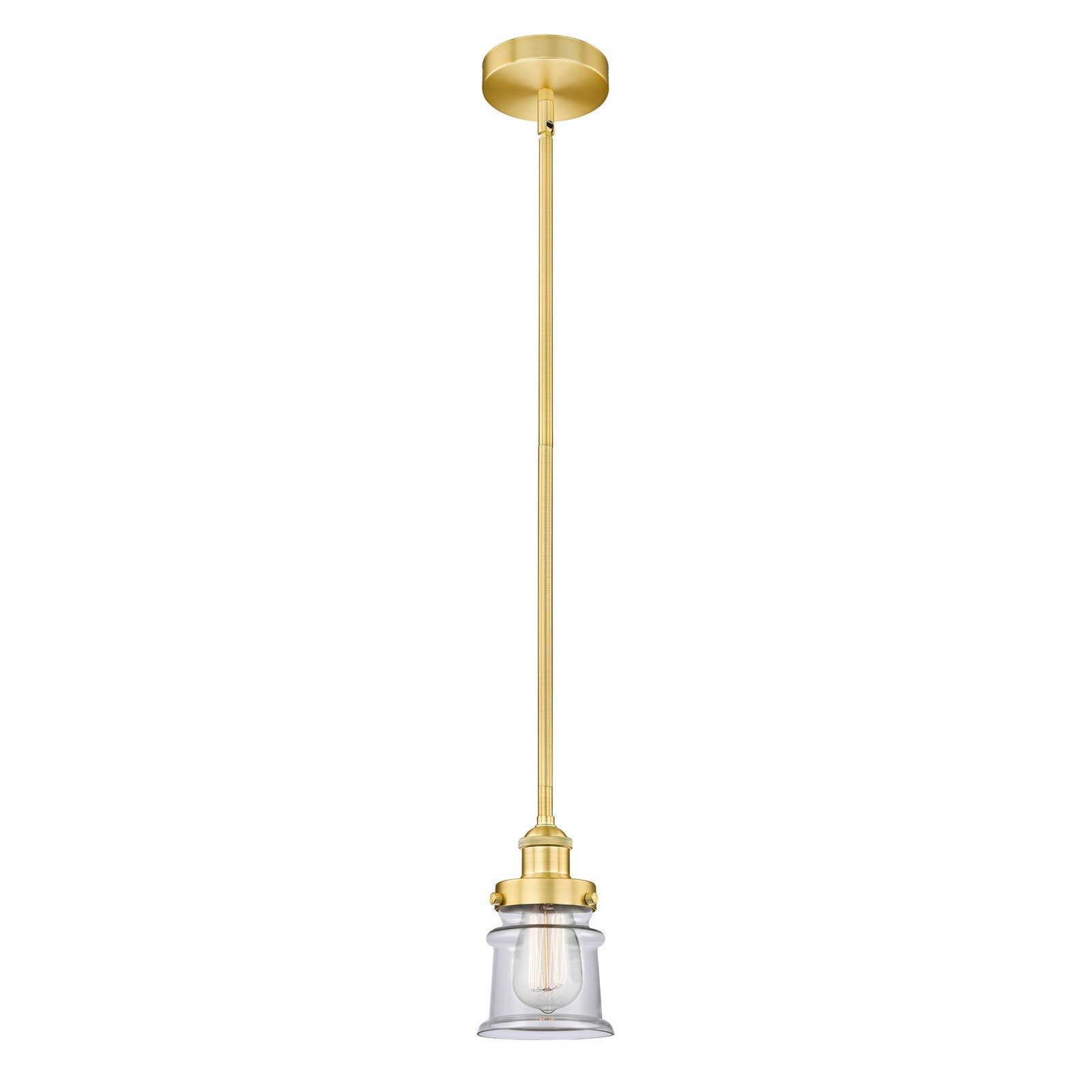 Innovations Canton 5.25in 1-Light Mini Pendant | Industrial Satin Gold Steel and Clear Glass | Kitchen Island & Dining Room | Model 616-1SH-SG-G182S-LED