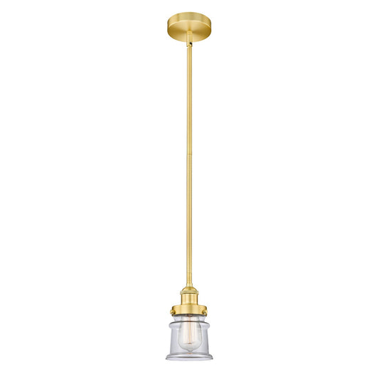 Innovations Canton 5.25in 1-Light Mini Pendant | Industrial Satin Gold Steel and Clear Glass | Kitchen Island & Dining Room | Model 616-1SH-SG-G182S-LED